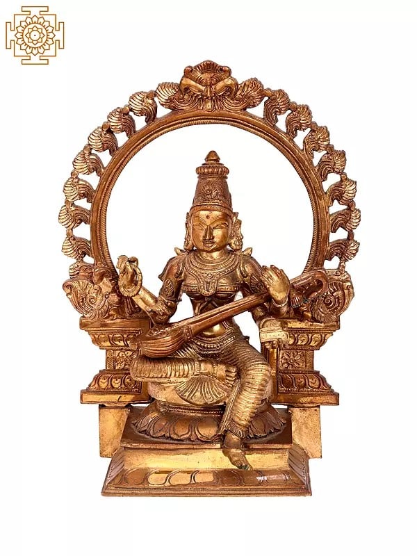 13'' Devi Saraswati | Madhuchista Vidhana (Lost-Wax) | Panchaloha Bronze from Swamimalai