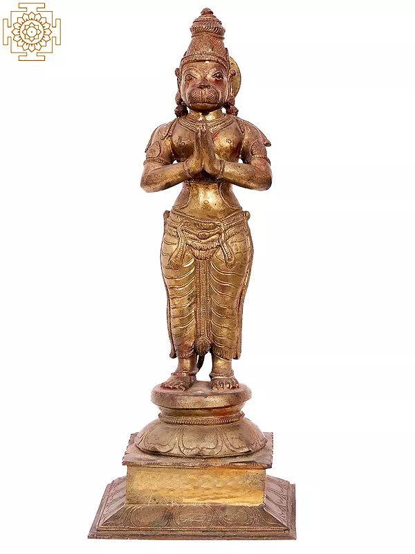 19'' Lord Hanuman in Namaskar Mudra | Madhuchista Vidhana (Lost-Wax) | Panchaloha Bronze from Swamimalai