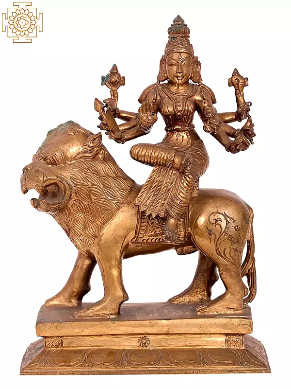 Panchaloha Bronze Devi Durga Statue: 12'' Lost-Wax Casting