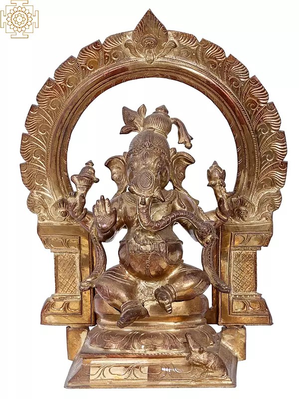 14'' Sitting Ganesha Bronze Statue | Madhuchista Vidhana (Lost-Wax) | Panchaloha Bronze from Swamimalai