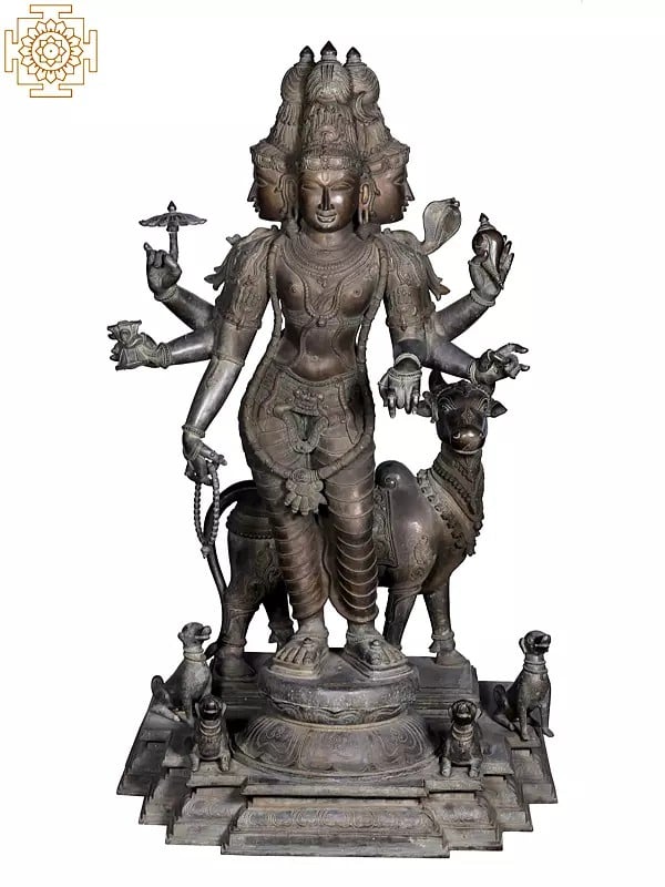 58'' Large Dattatreya | Madhuchista Vidhana (Lost-Wax) | Panchaloha Bronze from Swamimalai (Shipped by Sea)
