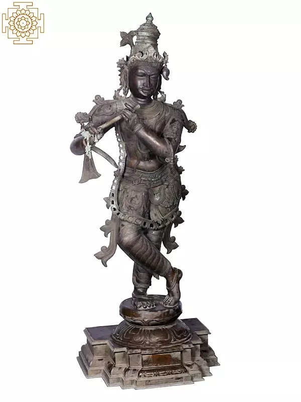 68'' Large Fluting Krishna | Madhuchista Vidhana (Lost-Wax) | Panchaloha Bronze from Swamimalai (Shipped by Sea)