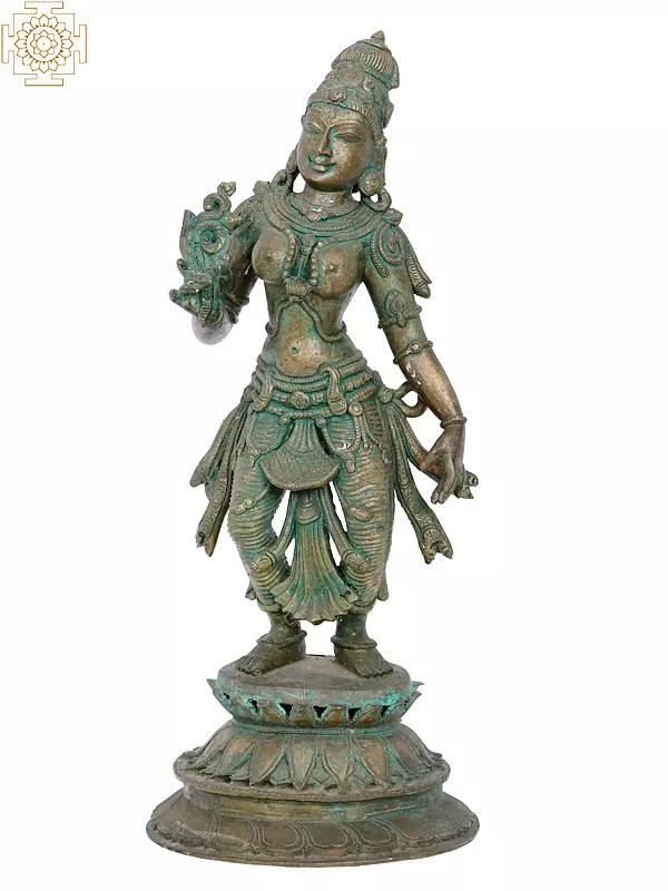 Apsara with the Sprig of Kalpavriksha (Wish-Fulfilling Tree) | Madhuchista Vidhana (Lost-Wax) | Panchaloha Bronze from Swamimalai