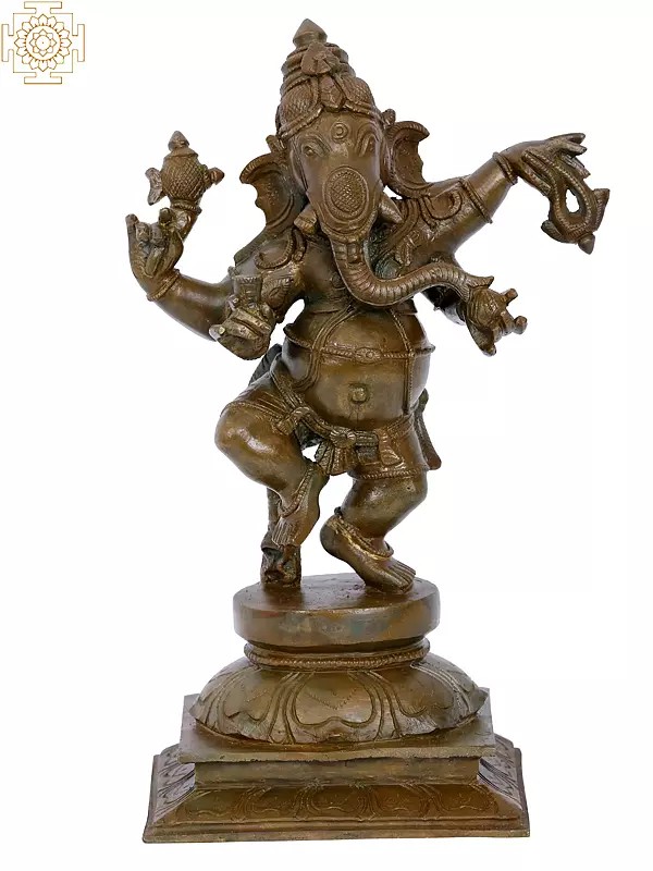 10'' Dancing Ganesha Bronze Statue | Madhuchista Vidhana (Lost-Wax) | Panchaloha Bronze from Swamimalai
