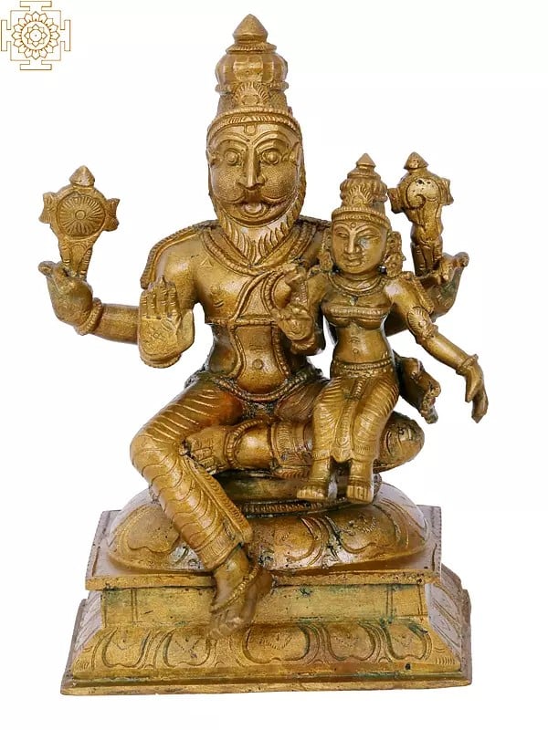 6'' Lord Narasimha with Goddess Lakshmi | Madhuchista Vidhana (Lost-Wax) | Panchaloha Bronze from Swamimalai