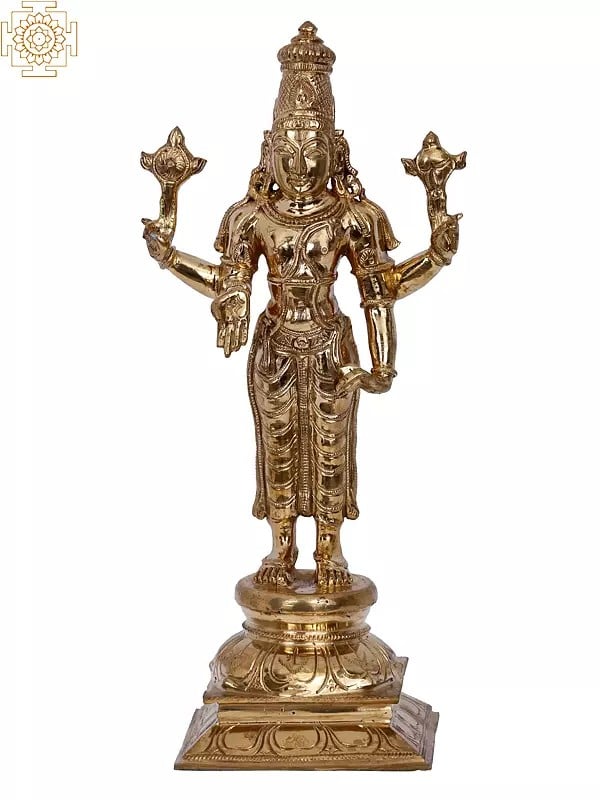 12" Lord Vishnu Bronze Statue | Madhuchista Vidhana (Lost-Wax) | Panchaloha Bronze from Swamimalai