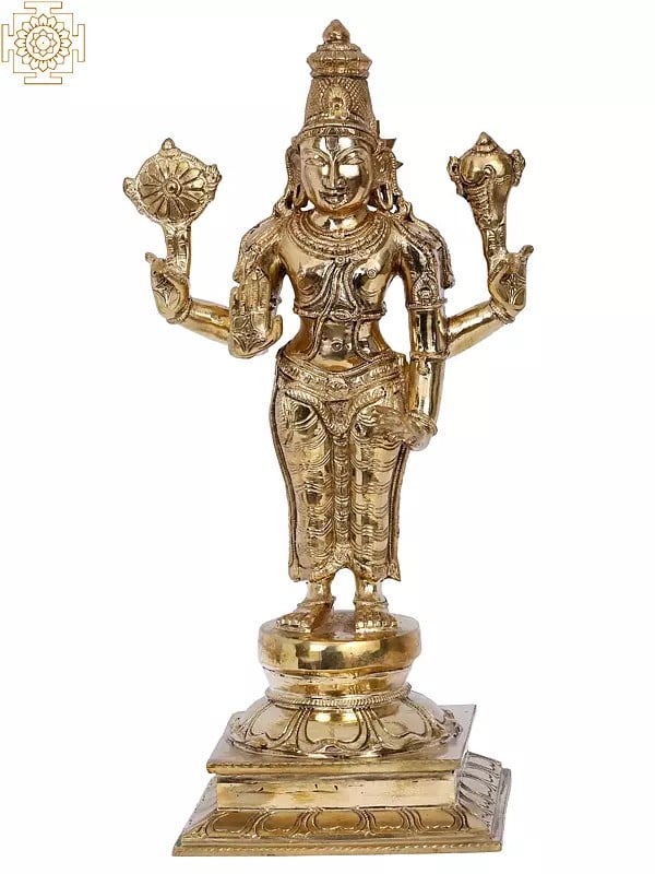13'' Lord Vishnu Bronze Idol | Madhuchista Vidhana (Lost-Wax) | Panchaloha Bronze from Swamimalai
