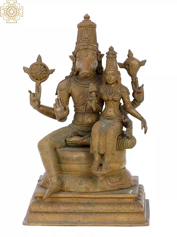 10'' Lord Varaha with Goddess Lakshmi | Madhuchista Vidhana (Lost-Wax) | Panchaloha Bronze from Swamimalai