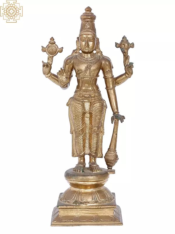 16'' Lord Vishnu Bronze Sculpture | Madhuchista Vidhana (Lost-Wax) | Panchaloha Bronze from Swamimalai