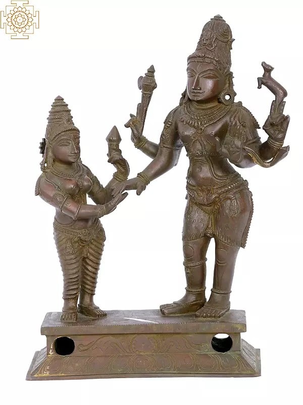 12'' Standing Shiva Parvati | Madhuchista Vidhana (Lost-Wax) | Panchaloha Bronze from Swamimalai