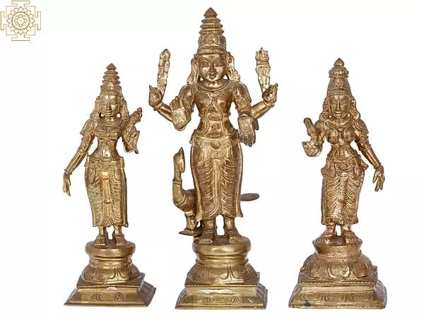 12'' Karttikeya (Murugan) with Devasena and Valli | Madhuchista Vidhana (Lost-Wax) | Panchaloha Bronze from Swamimalai
