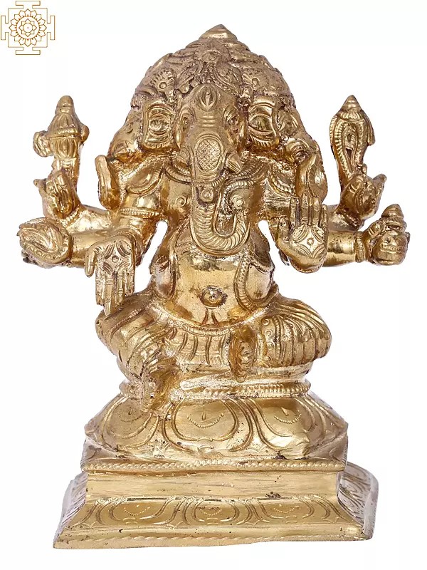 6'' Three Face Ganesha Bronze Idol | Madhuchista Vidhana (Lost-Wax) | Panchaloha Bronze from Swamimalai