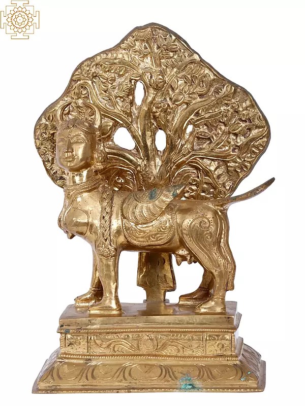 12'' Kamdhenu Cow Under Kalpavriksha Tree | Madhuchista Vidhana (Lost-Wax) | Panchaloha Bronze from Swamimalai