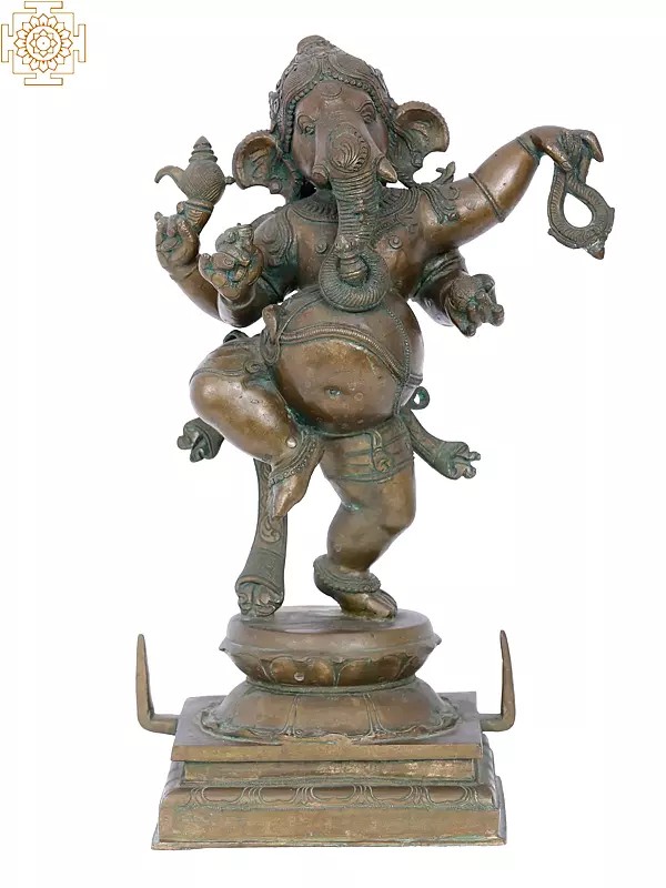15'' Dancing Ganesha | Madhuchista Vidhana (Lost-Wax) | Panchaloha Bronze from Swamimalai
