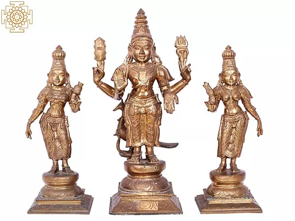 20'' Subramanya (Karttikeya) with Devasena and Valli | Madhuchista Vidhana (Lost-Wax) | Panchaloha Bronze from Swamimalai
