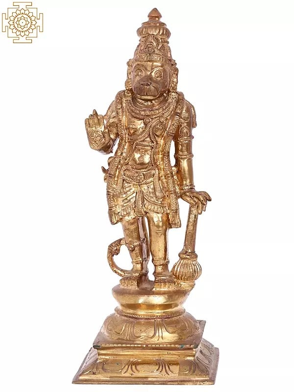 13'' Standing Sankat Mochan Hanuman | Madhuchista Vidhana (Lost-Wax) | Panchaloha Bronze from Swamimalai