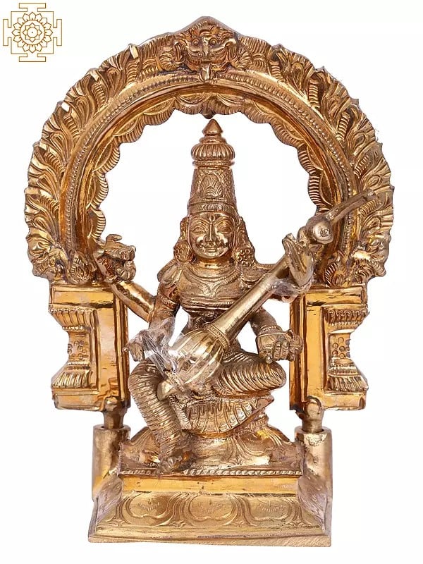 7'' Devi Saraswati Bronze Statue | Madhuchista Vidhana (Lost-Wax) | Panchaloha Bronze from Swamimalai