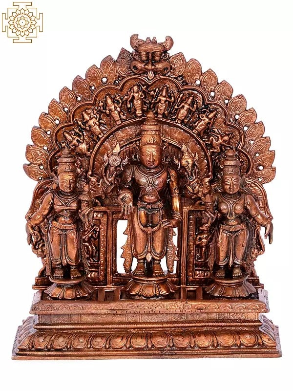 7'' Lord Perumal with Sridevi and Bhudevi | Madhuchista Vidhana (Lost-Wax) | Panchaloha Bronze from Swamimalai