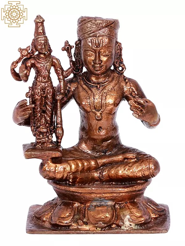 3'' Small Swami Ramanuja with Lord Narayan | Madhuchista Vidhana (Lost-Wax) | Panchaloha Bronze from Swamimalai