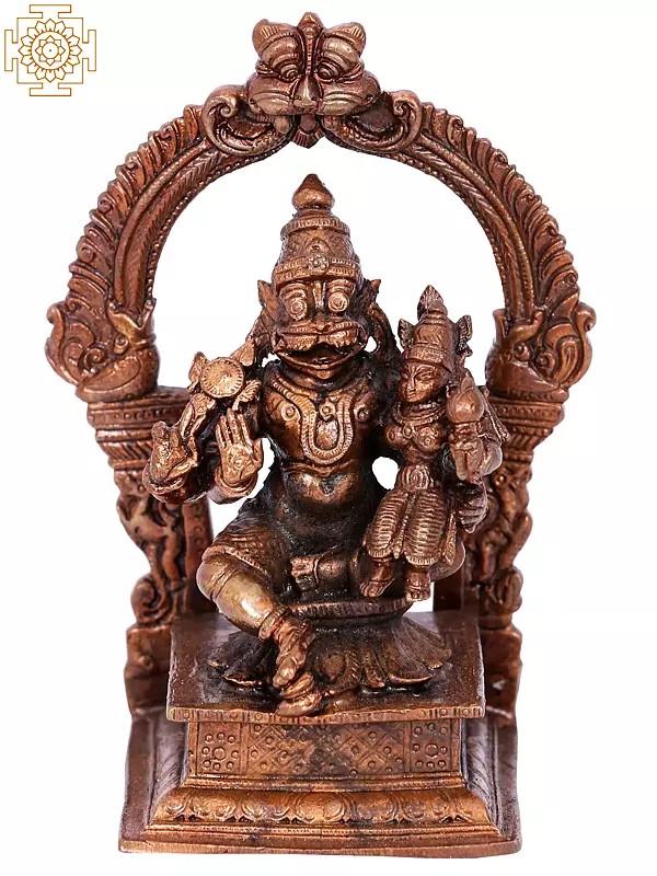 4'' Lord Narasimha with Goddess Lakshmi | Madhuchista Vidhana (Lost-Wax) | Panchaloha Bronze from Swamimalai