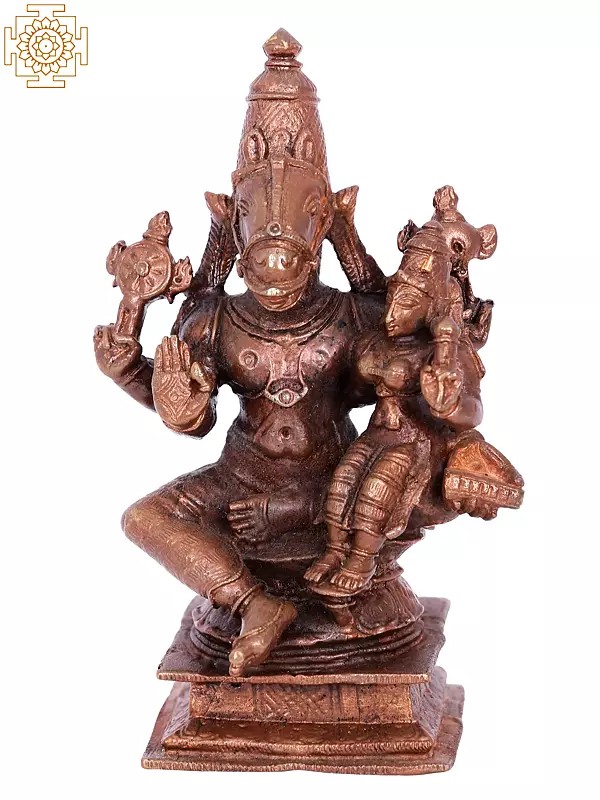 5'' Hayagreeva Avatar of Vishnu with Goddess Lakshmi | Madhuchista Vidhana (Lost-Wax) | Panchaloha Bronze from Swamimalai