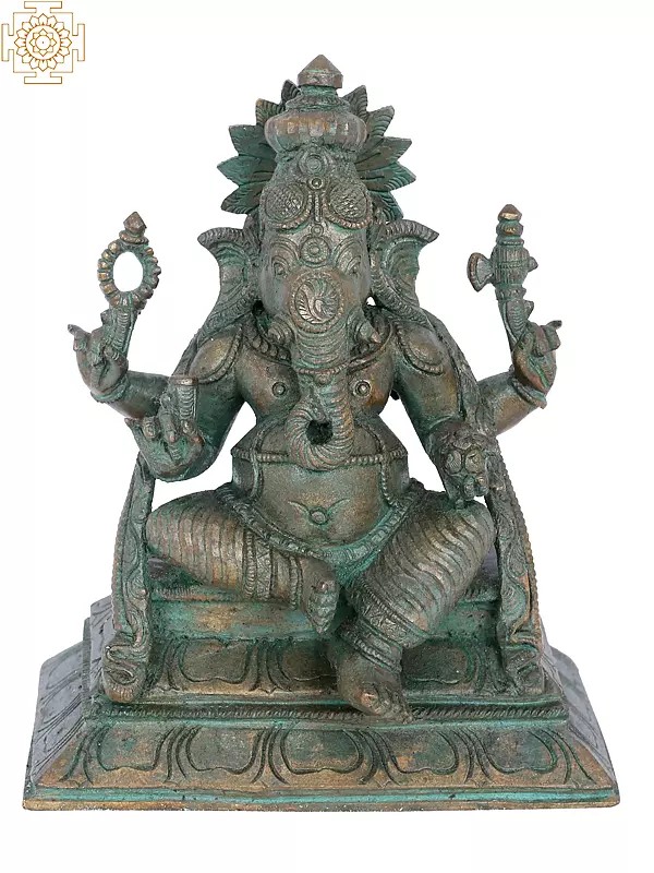 7" Sitting Lord Ganesha Statue | Madhuchista Vidhana (Lost-Wax) | Panchaloha Bronze from Swamimalai
