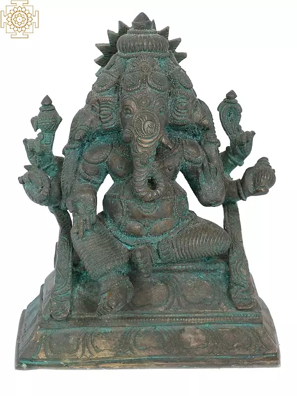 7" Three Face Ganesha Bronze Statue | Madhuchista Vidhana (Lost-Wax) | Panchaloha Bronze from Swamimalai