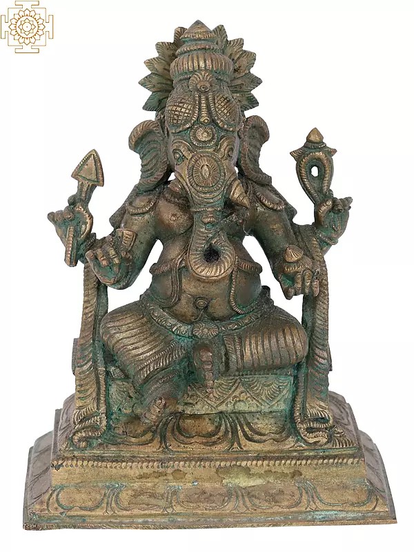 7" Sitting Lord Ganesha Bronze Statue | Madhuchista Vidhana (Lost-Wax) | Panchaloha Bronze from Swamimalai