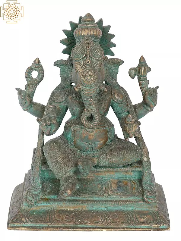 7" Sitting Lord Ganesha Bronze Idol | Madhuchista Vidhana (Lost-Wax) | Panchaloha Bronze from Swamimalai