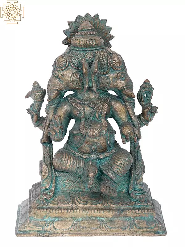 7" Dwimukha Ganapati Bronze Statue | Madhuchista Vidhana (Lost-Wax) | Panchaloha Bronze from Swamimalai