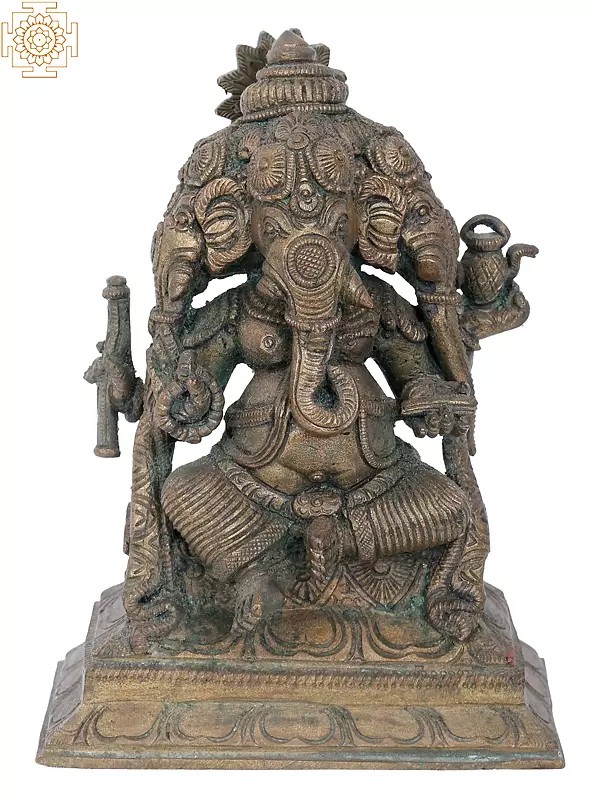 Four-Headed Dvija Ganapati Panchaloha Bronze Sculpture