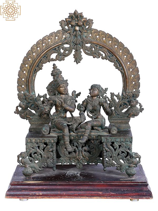 32'' Radha-Krishna Seated on Throne | Madhuchista Vidhana (Lost-Wax) | Panchaloha Bronze from Swamimalai