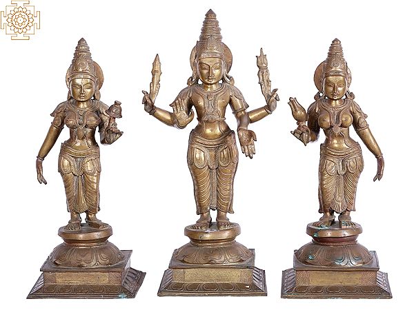21'' Murugan (Karttikeya) with Devasena and Valli Panchaloha Bronze Sculpture