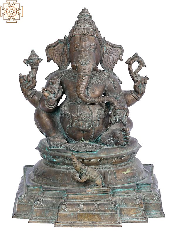 20'' Sitting Lord Chaturbhuja Ganesha | Madhuchista Vidhana (Lost-Wax) | Panchaloha Bronze from Swamimalai