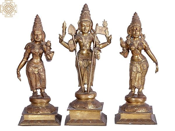 22'' Lord Murugan Bronze Statue (Karttikeya) with Devasena and Valli