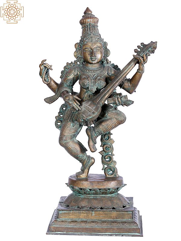 33'' Large Dancing Goddess Saraswati Panchaloha Bronze Statue