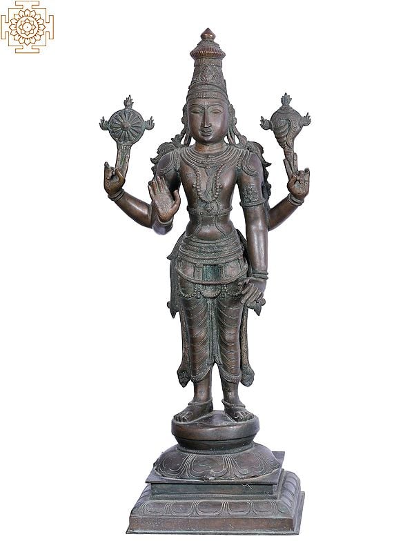 36'' Large Standing Lord Perumal (Vishnu) Panchaloha Bronze Statue from Swamimalai