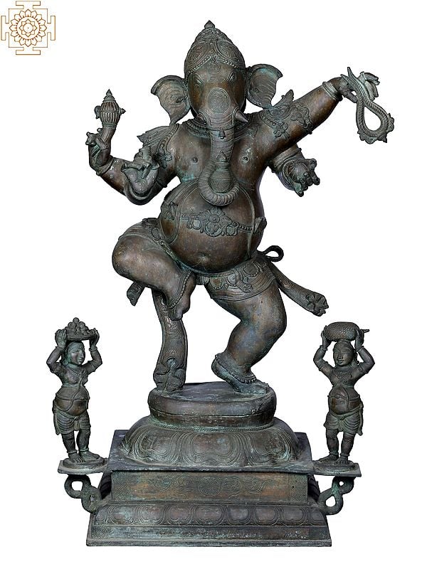 36'' Large Dancing Ganesha | Madhuchista Vidhana (Lost-Wax) | Panchaloha Bronze from Swamimalai