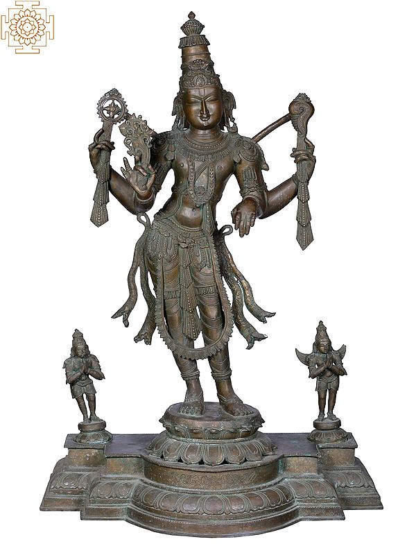 42'' Large Standing Lord Perumal (Vishnu) with Garuda and Hanuman | Madhuchista Vidhana (Lost-Wax) | Panchaloha Bronze from Swamimalai