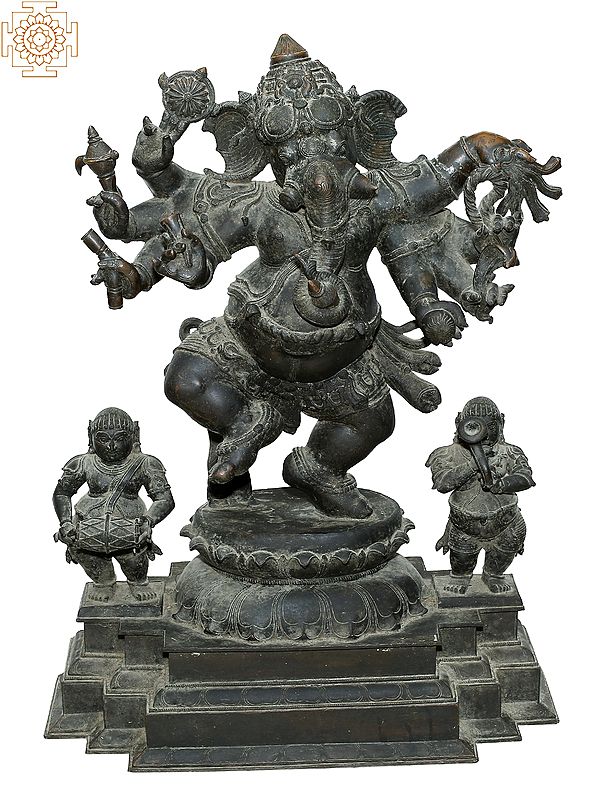 39'' Large Eight Hands Dancing Ganesha Panchaloha Bronze Statue