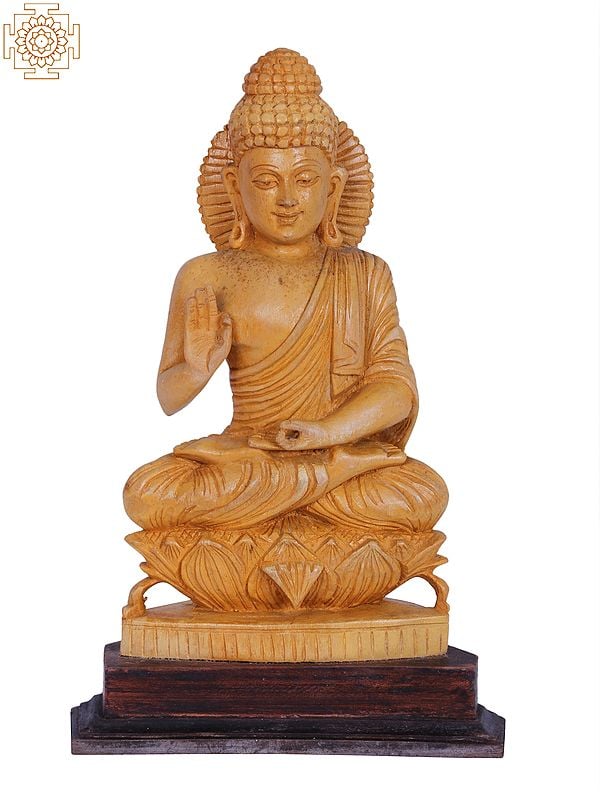 10" Wooden Blessing Buddha Sculpture