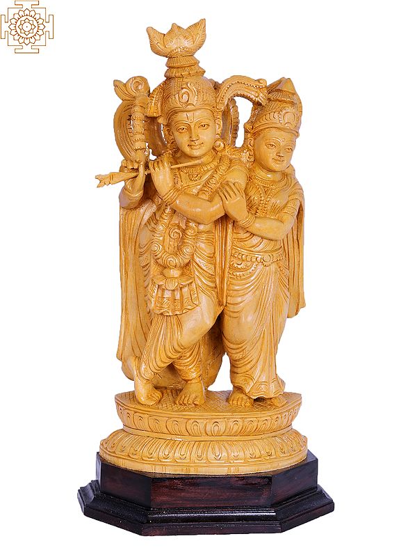 16" Wooden Radha Krishna Sculpture