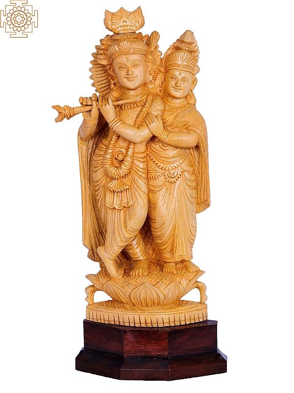 14" Wooden Radha Krishna Figurine