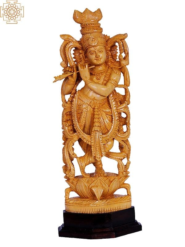 18" Wooden Lord Krishna