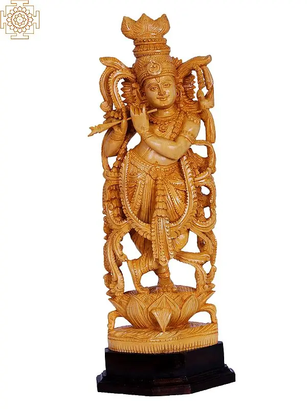 18" Wooden Lord Krishna Playing Flute