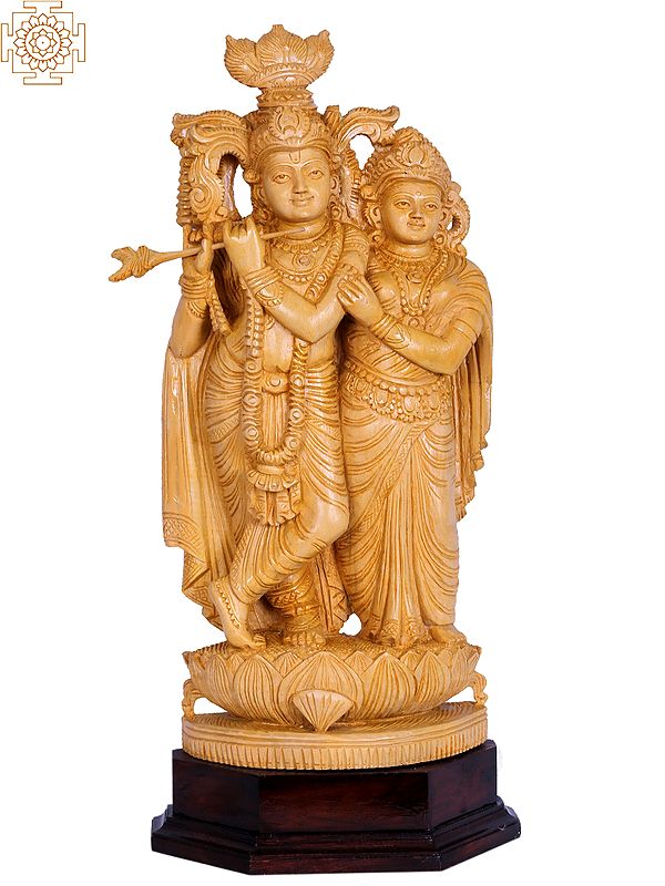 20" Wooden Radha Krishna Sculpture
