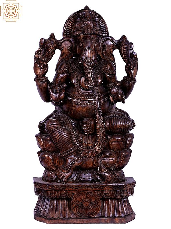 36" Large Wooden Ganesha Sculpture