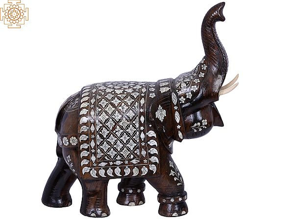 Wooden Decorative Elephant Statue with Inlay Work