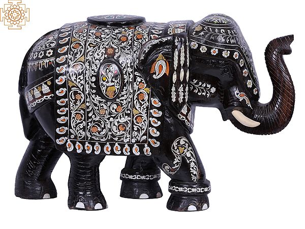 Wooden Decorative Elephant with Inlay Work
