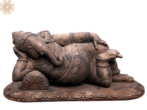 21" Wooden Relaxing Ganesha